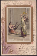 Gest. Frauen Allegorie Seidenkarte 1904, Briefmarke Beschädigt - Non Classés