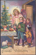 Gest. Weihnachten Engel Geschenke Prägekarte 1907 - Andere & Zonder Classificatie