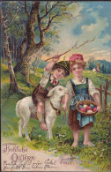 Gest. Ostern Kinder Schaf Prägekarte 1904 - Ostern