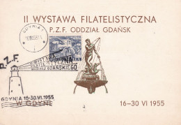 Poland POLAND, Poland, II Philatelic Exhibition In Gdynia 1955 Illustrated Spec Card Gdansk - Storia Postale