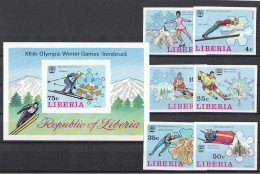 Olympische Spelen 1976 , Liberia -  Reeks + Blok Postfris - Winter 1976: Innsbruck