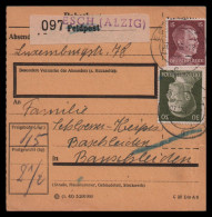 Luxemburg 1943: Paketkarte  | Besatzung, Absenderpostamt, Bezirksämter | Esch An Der Alzette;Esch-sur-Alzett, Bauschleid - 1940-1944 Deutsche Besatzung