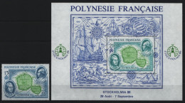 Franz. Polynesien 1986 - Mi-Nr. 460 & Block 12 ** - MNH - STOCKHOLMIA 86 - Neufs