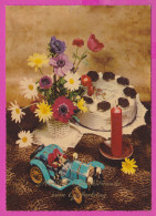 298348 / Birthday "Herzliche Glückwünsche Zum Geburtstag " Toy Car Cake Candle Flowers 1965 PC ANCO 132 - Naissance