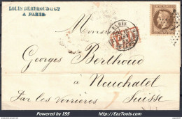 FRANCE N° 30 SUR LETTRE POUR LA SUISSE ETOILE DE PARIS N° 1 + CAD DU 16/01/1868 - 1863-1870 Napoléon III Con Laureles