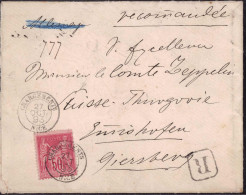 R-Briefumschlag Aus Frankreich 1893 Adressiert An Graf Ferdinand Zeppelin In Schloß Girsberg Thurgau - Autres & Non Classés