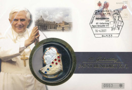Gest., Brief BRD Numisbrief 80. Geburtstag Papst Benedikt XVI, Ausgabeland Cook-Inseln 5 Dollar Silber Mit Goladapplikat - Sonstige & Ohne Zuordnung