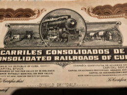 Ferrocarriles Consolidados De Cuba - Consilated Railroads Of Cuba -  25 Shares 16 Feb 1927. - Ferrocarril & Tranvías