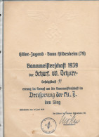 5 Stck. Siegerurkunden Scharführer Behnke Hildesheim 1939, HJ Bann 79 - Ohne Zuordnung