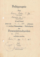 Verleihungsurkunde Verwundetenabzeichen Gold, Plauen 1943 - Ohne Zuordnung