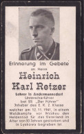 Sterbebild SS Unterscharführer Heinrich Karl Retzer "Der Führer" - Unclassified