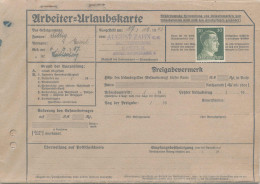 Arbeiter-Urlaubskarte Kassel 1943 Mit 30 Pfg. Frankatur Innen Mit 16 Stck. Beitragsmarken - Unclassified