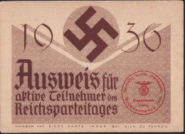 Ausweis Für Aktive Teilnehmer Des Reichsparteitages 1936 - Sin Clasificación