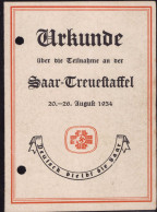 Urkunde über Die Teilnahme An Der Saar-Treuestaffel 1934, Leider Aktenlochung - Unclassified