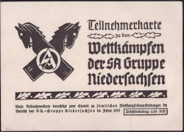 Teilnehmerkarte SA Wettkämpfe Gruppe Niedersachsen 1937 - Zonder Classificatie