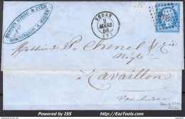 FRANCE EMPIRE 20c BLEU SUR LILAS N° 14Ae SUR LETTRE PC 2855 SIGNÉ SCHELLER - 1853-1860 Napoleone III