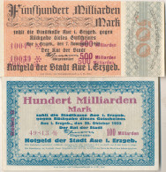 Aue Interessantes Konvolut Notgeldscheine 2x 50 Milliarden 29.10.23 Entwertet 1x50 Milliarden 29.10.23, 1x 100 Milliarde - Other & Unclassified