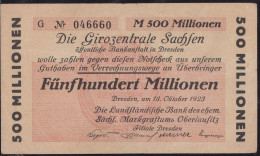 Dresden, Landständische Bank 500 Mio. 18.10.1923, Keller 1096d, Erh. II - Other & Unclassified