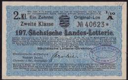 1/10 Los 197. Sächsische Landeslotterie Chemnitz 1930 - Other & Unclassified