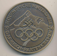 Plakette IV. Olympische Winterspiele Garmisch-Partenkirchen 1936, Weißmetall Bronciert, D 60mm - Other & Unclassified