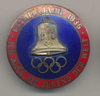 Tragbare Plakette Olympiade Berlin 1936 Ich Rufe Die Jugend Der Welt, Innen Blauemailliert D 40mm - Other & Unclassified