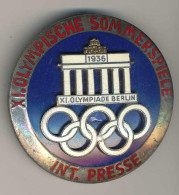 Tragbare Plakette Olympiade Berlin 1936 Internationale Presse D 45 Mm - Autres & Non Classés