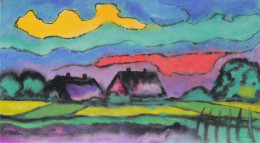 Orig. Aquarell 18x32 Cm, Dämmerstunde, Signatur Emil Nolde Wurde Durch Dr. Manfred Reuther, Direktor Der Nolde-Stiftung  - Afiches