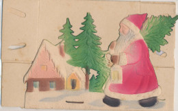 Weihnachtsmann Prägepappe Montiert An Faltbarem Karton 8x5x3,5 Cm, Pappe 12x8cm, Beste Erhaltung, Selten! - Sonstige & Ohne Zuordnung