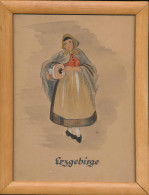 Frau Aus Dem Erzgebirge, Tuschezeichnung Sign. AH 24x18 Cm - Pastell