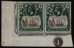 1924-33 MSCA 1d Grey-black & Deep Blue-green, Corner Marginal Plate Number Pair Showing The 'cleft Rock' Variety, UM (so - Other & Unclassified