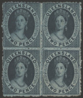 1868 Crown And Q Wmk 2d Blue In M Block Of Four. An Attractive Multiple, SG.99/100, Cat. £280+. - Altri & Non Classificati