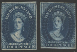 1855 Large Star 4d Blue With Four Margins (close But Clear At Left) And 1856 4d Blue (3 Margins) Unused Or Cleaned. Attr - Andere & Zonder Classificatie