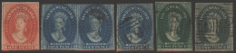 1856 4d Blue With Four Margins U, Also Pair (3 Margins) And Two 1857 2d Green Shades (4 Margins), Plus 1d Pale Red (unus - Altri & Non Classificati