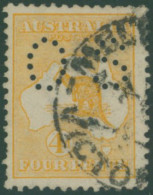 1914 Official 4d Orange Yellow, Punctured Type '02' Centred To Left, Used Example, Couple Of Short Perfs, SG.O21a. (1) C - Other & Unclassified