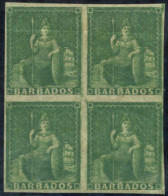 1861-70 ½d Grass-green Block Of Four Imperf, Close To Good Margins, Unused With Large Part O.g (a Little Browned As Usua - Other & Unclassified