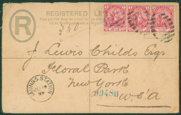 1899 4d Reg Letter Envelope Addressed To New York, Uprated 1d (3), Tied Barred Numeral '172' With TAUNGS STATION/JU 19 9 - Other & Unclassified