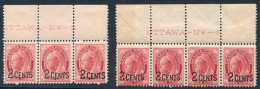 1899 2c On 3c Carmine Top Marginal Strip Of Three From Pl.5, Accompanied By Top Marginal Strip Of Four From Pl.6, Both F - Other & Unclassified