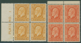1922-33 4c Yellow Brown In A Left Marginal Plate (1) Block Of Four M (3x UM) SG.322, Also 8c Orange In A Top Marginal M  - Autres & Non Classés