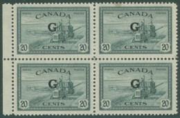 OFFICIALS 1950-52 'G' 20c Slate In A Left Side Marginal UM Block Of Four, SG.O187, Cat. £240 (4) - Altri & Non Classificati