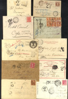 TAX HAND STAMPS 1892-1909 On Envelopes (6), Stationery Card & PPC's (3) Incl. Mail From Denmark, Italy (3) And Victoria, - Andere & Zonder Classificatie