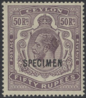 1912-25 50r Dull Purple, Wmk MCA, Ovpt'd SPECIMEN In Black, Fine M Shows Non Constant Printing Flaw Behind King's Head,  - Altri & Non Classificati