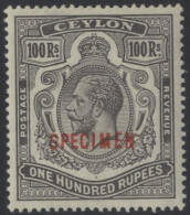 1912-25 100r Grey-black, Wmk MCA, Ovpt'd SPECIMEN In Red, UM, Very Fine. (1) SG.321s, Cat. £425. - Autres & Non Classés