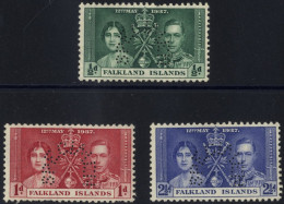 1937 Coronation Set Of Three, Perf SPECIMEN, Unused, B/stamped 'B.W.ARCHIVES', ½d & 1d Vals With Off Short Perfs, SG.143 - Andere & Zonder Classificatie