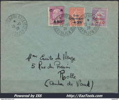 FRANCE SERIE CAISSE AMORTISSEMENT N° 249/251 SUR LETTRE POUR ROLLE SUISSE CAD EXPO DIJON DU 12/11/1928 - Covers & Documents