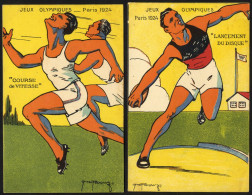 1924 Paris Olympics Fine Artistic Cards (2) Of Sprinting & Discus Thrower, Some Slight Age Spotting, Good Appearance. - Autres & Non Classés