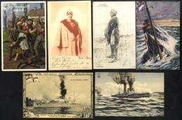 WWI Collection Of Used & Unused Propaganda Postcards Written Up On Leaves, Mainly Military & Naval Subjects, Red Cross C - Autres & Non Classés