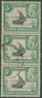 K.U.T 1935-37 5c Black & Green, P.13 X12 With 'rope Joined To Sail' Variety In A Vertical VFU Strip Of Three, Odd Short  - Otros & Sin Clasificación