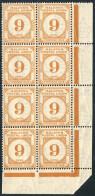 1945-49 Postage Due 9c Yellow-orange, UM Lower Right Corner Marginal Block Of Eight, A Couple Have Minor Gum Creases, SG - Other & Unclassified