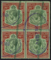 1913-21 MCCA 10s Pale Green & Deep Scarlet/green Block Of Four Showing The 'break In Scroll' Variety & 'broken Crown & S - Autres & Non Classés