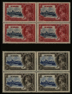 1935 Silver Jubilee 1½d & 2d Vals Each In M Blocks Of Four With Toned Gum (2x UM In Each) Showing The 'diagonal Line By  - Other & Unclassified